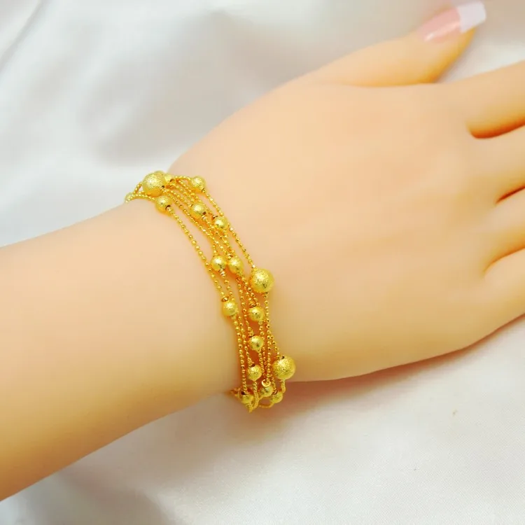 

wholesale pure gold color women's Multi-line ball bead chain braceletb17.5+3.5cm,24K gold filled Bracelets & bangle for women