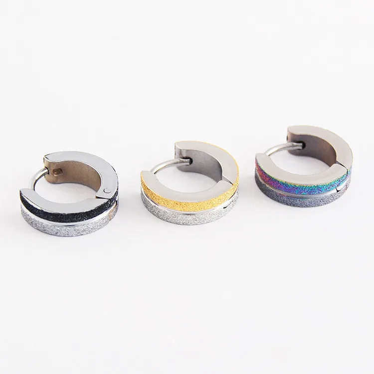 

Fashion Frosted Small Hoop Earrings Silver Black Stainless Steel Sand Circle Hoop Huggie Earrings Jewelry For Men Women