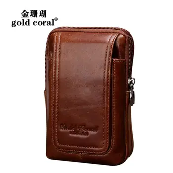 

GOLD CORAL Genuine Leather Waist Packs Fashion Men Phone Pouch Waist bag Casual Bum Belt Bags For Men Fanny Pack Coin Purse 2018