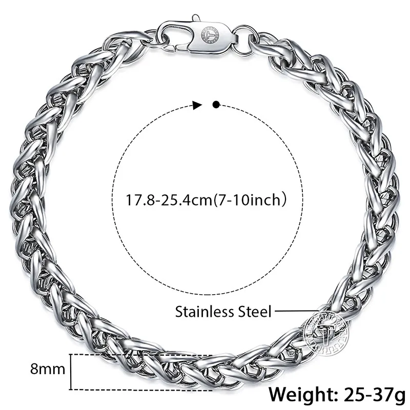 Davieslee браслет для мужчин Spiga плетение Пшеница звено цепи нержавеющая сталь мужской браслет ювелирные изделия 3-10 мм DKBM161