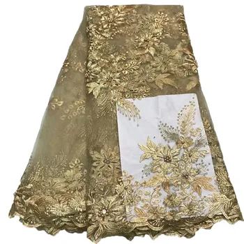 

5 Yards/Lot African Lace Fabric 3D Flower Lace Emboridery French Mesh Lace Fabric Material (Yellow) A992-2