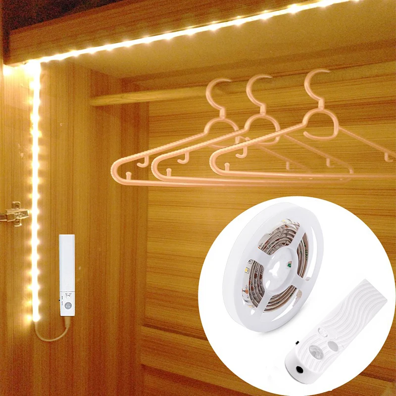 

HKZZI Wireless Motion Sensor LED Strip lamp 1M 2M 3M Strip Use In TV Under Bed Cabinet Closet Wardrobe Stairs Door Night light