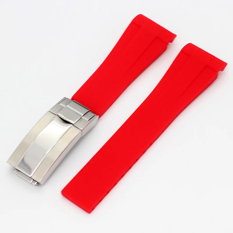 Высококачественный силиконовый ремешок для часов Ремешок 20 21 мм зеленый - Цвет ремешка: Red silvery clasp