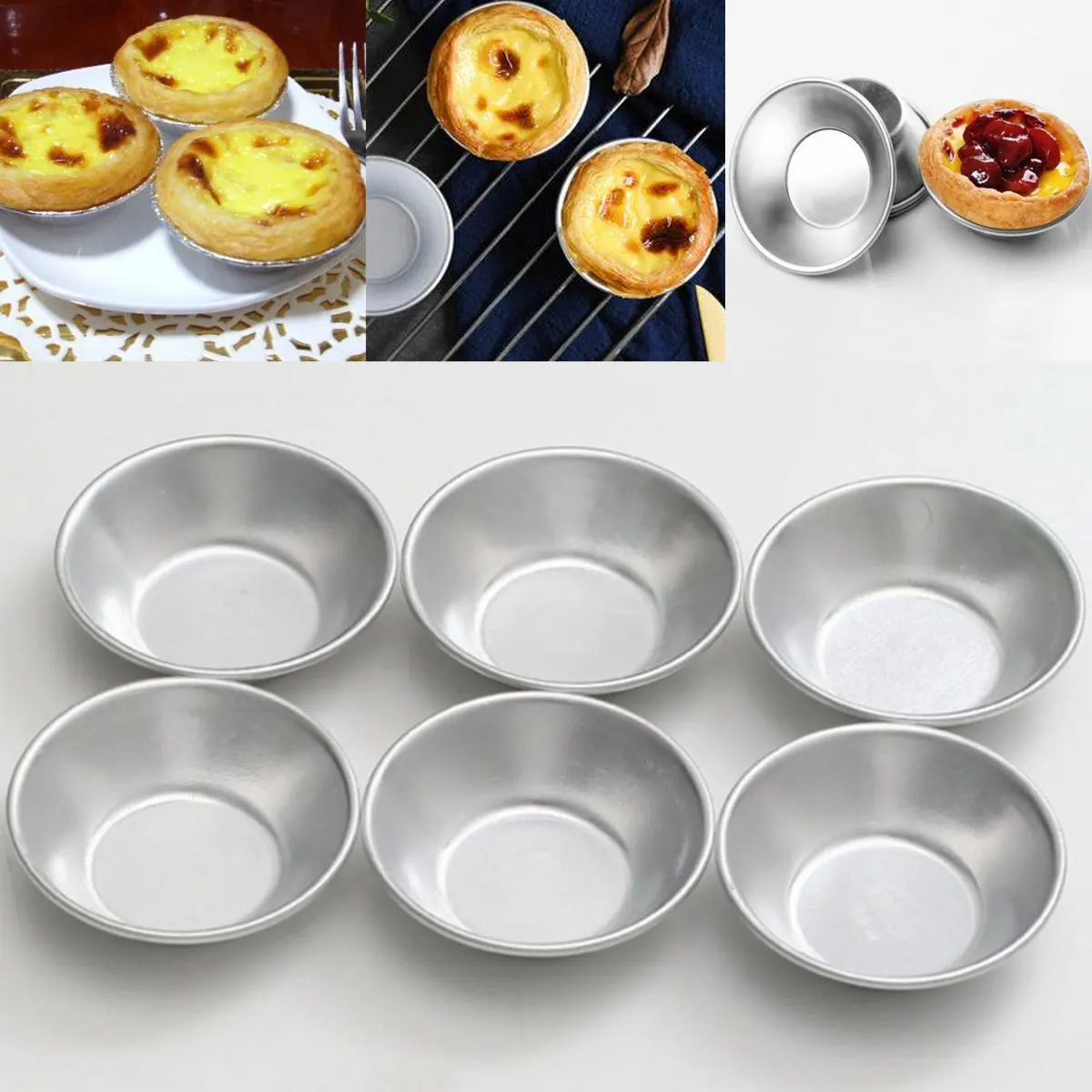 6Pcs/Set Aluminum Alloy Eggs Tarts Mold Mini Homemade Pie Quiche Baking