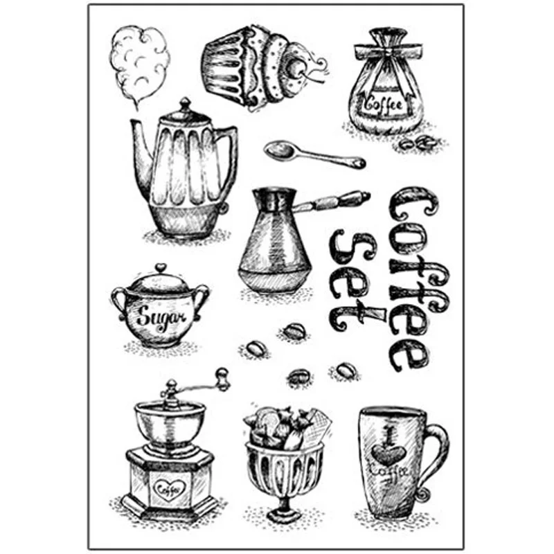 Coffee Set Clear Stamps For Scrapbook Transparent Silicone Stamps /Seal