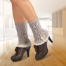 Женская мода мягкий короткий кардиган Крючковой вязки гетры Сапоги на резиновой подошве для маленьких детей; носки с кружевной отделкой