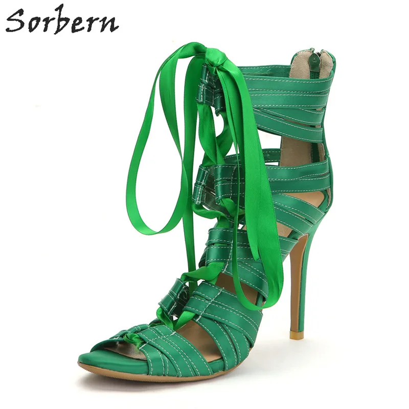 

Sorbern Green Women Sandals Shoes Plus Size Spike Heels Sandalias Mujer 2018 Summer Style Sandalias Mujer Luxury Shoes Sandals