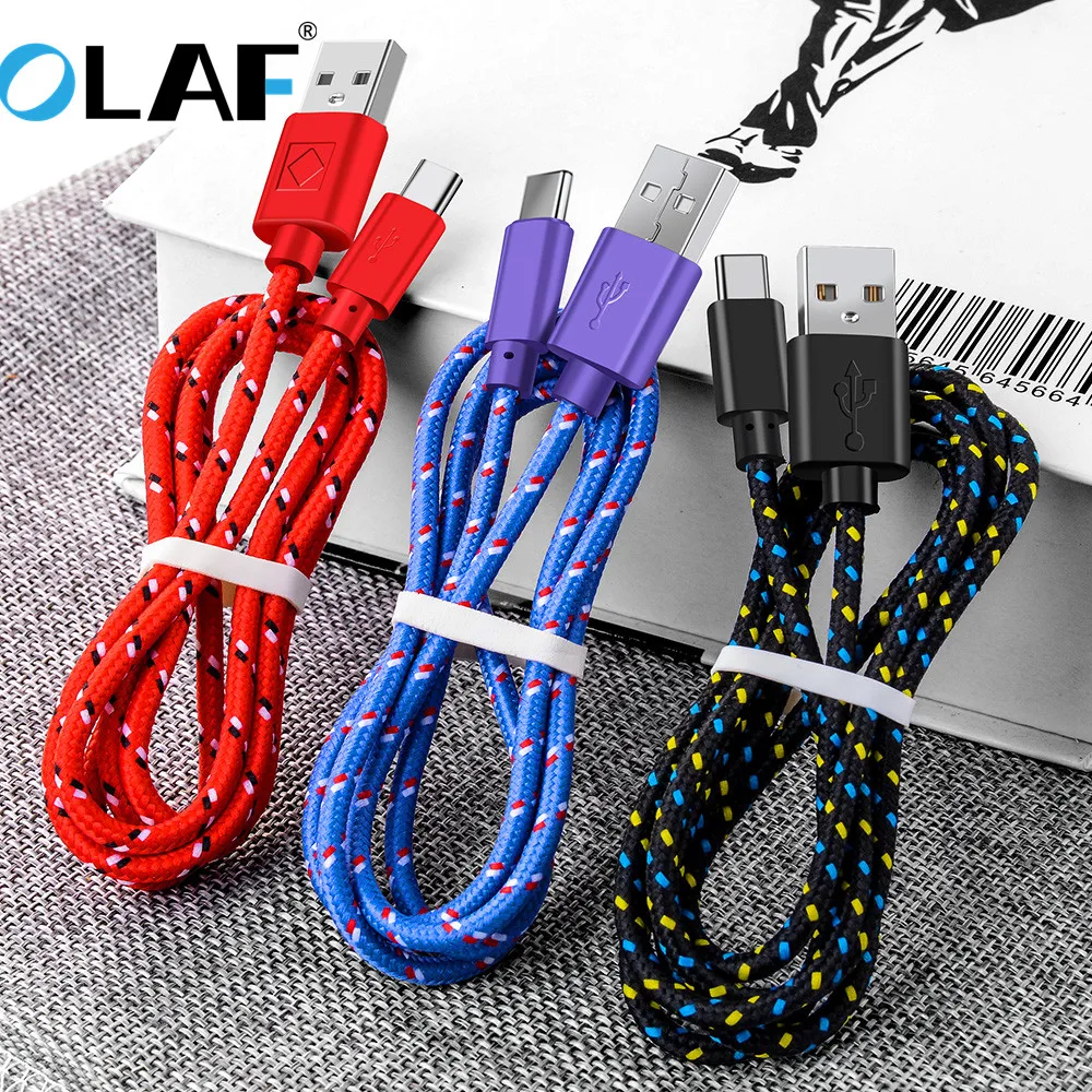 أولاف سريع شحن نوع-C USB C الهاتف المحمول الكابلات كابل مضفر من النايلون 0.5 M/1 M/2 M USB C كابل 3 M سريع تهمة ل سامسونج هواوي