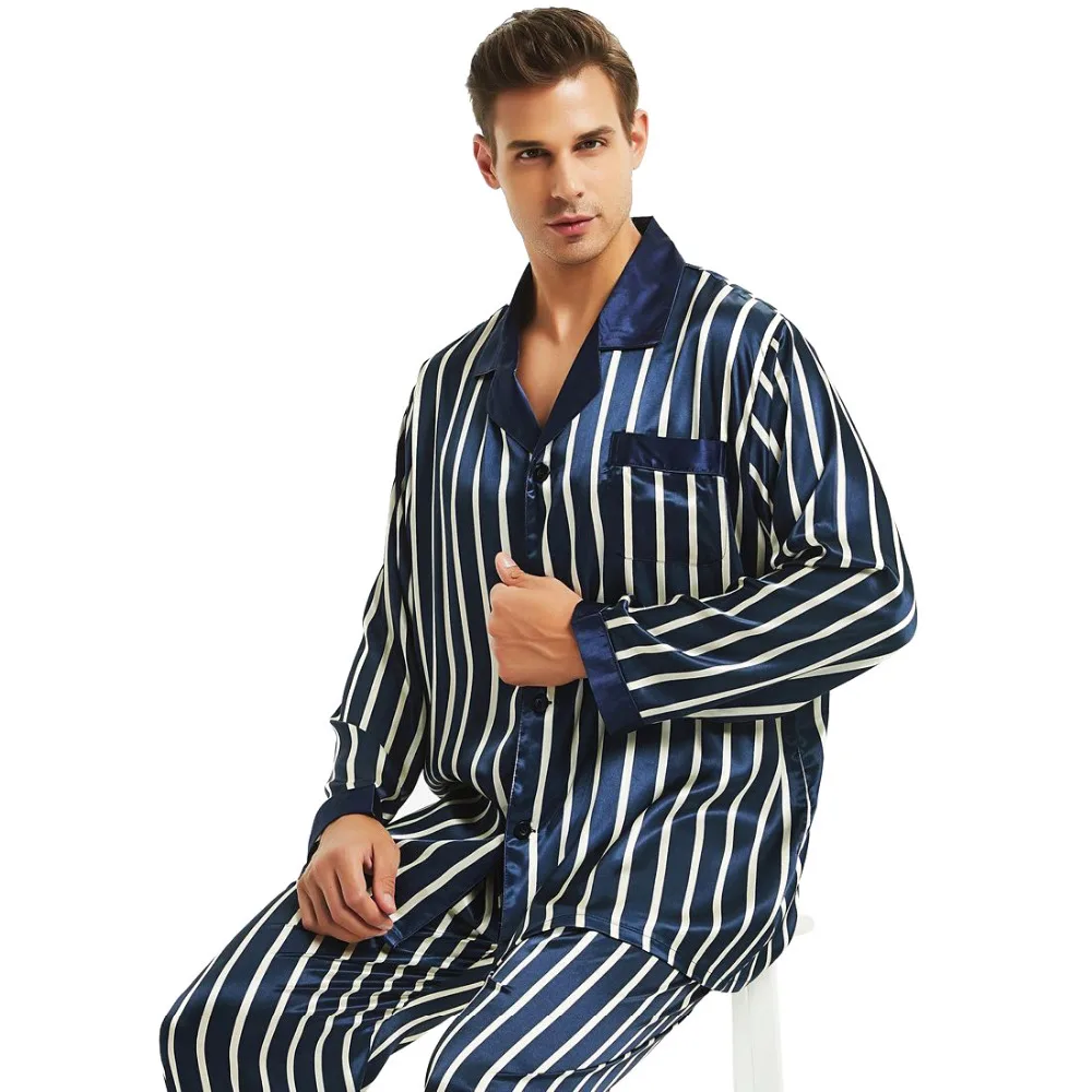 Мужские шелковые атласные пижамы набор пижамы Пижамный Набор пижамы Домашняя одежда S, M, L, XL, 2XL, 3XL, 4XL Плюс