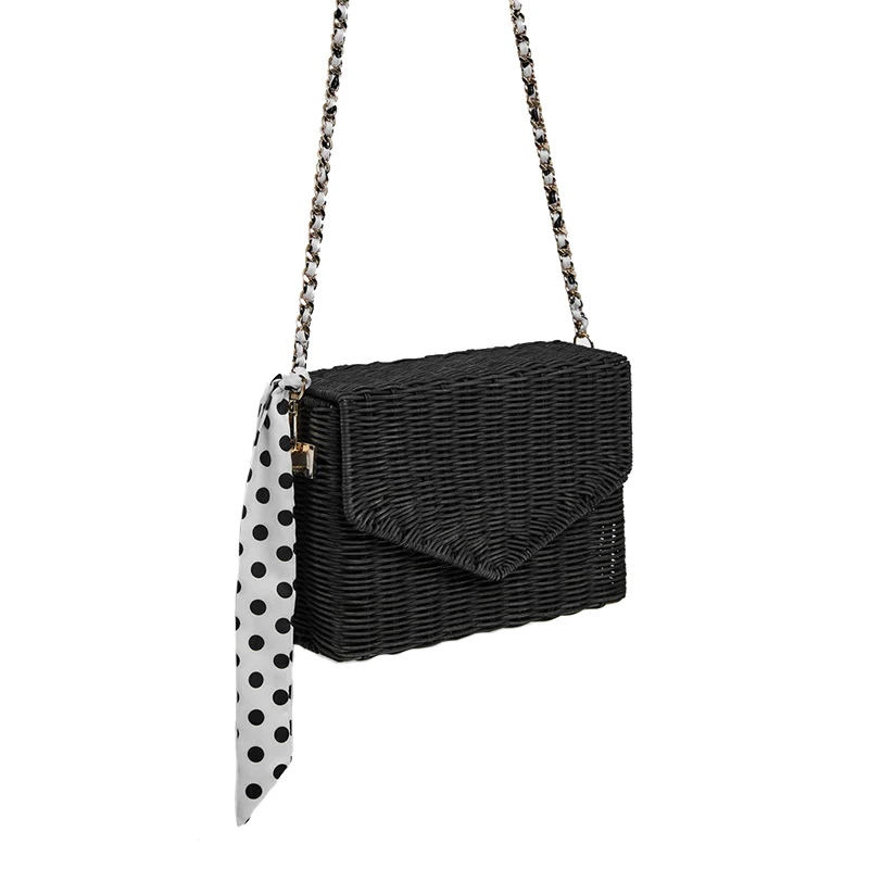 Women Ribbon Straw Bag Female Summer Rattan Handbag INS Popular Lady Casual Clutch Bag Travel Handmade Knitted Crossbody SS3135 (1)