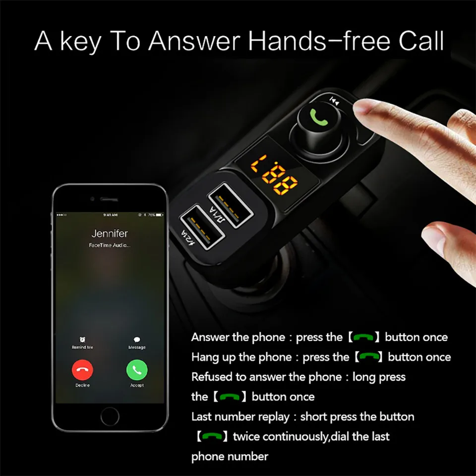 Wireless FM Transmitters Voltage Display Dual USB Car Audio MP3 Player Car Charger Bluetooth Handsfree Car Kits Car Accessories (9)