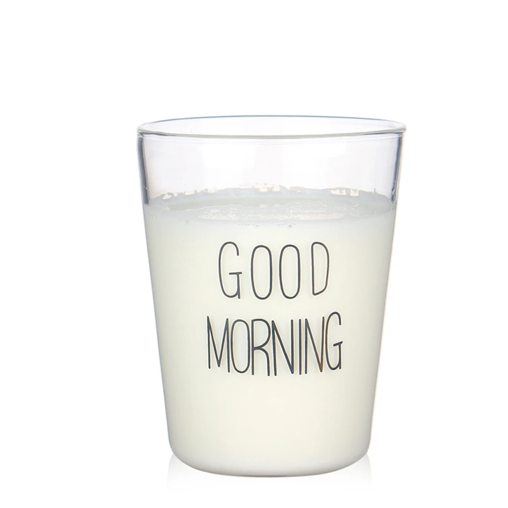 

400ML Good Morning Print Glass Cup Transparent Coffee Milk Tea Mug Fruit Juice Beer Wine Whisky Water Drinking Container Caneca