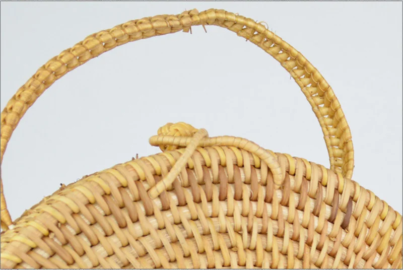 Women Straw Bag Circle Summer Female Beach Bag Porcelain Design Travel Lady Handbag Rattan Tote Knitted Hand Bag Handmade SS3014 (5)