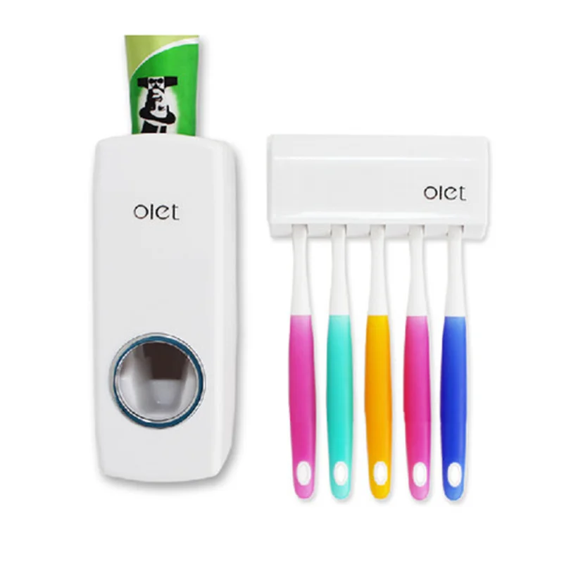 

1 Set Tooth Brush Holder Automatic Toothpaste Dispenser + 5 Toothbrush Holder Toothbrush Wall Mount Stand Bathroom Tools