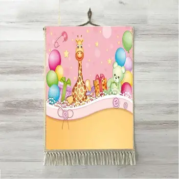 

Else Pink Yellow Funny Giraffe Green Blue Ballon 3D Kids Room Decorative Gift Wall Art Rope Hanging Rug Carpet Tasseled Tapestry
