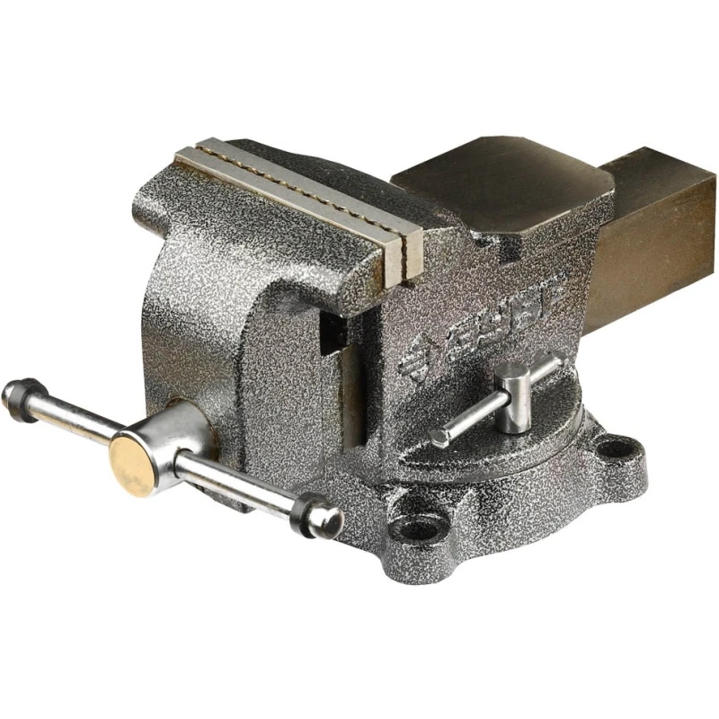 Тиски слесарные ZUBR 3258-125 (Поворотные тиски с наковальней, вес 11кг, ширина губок 125мм, двухосевая конструкция, материал чугун)