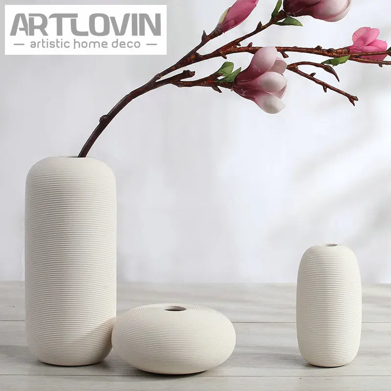 

3 Pcs/set Simple Ceramic Decorative Flower Vase White Home Wedding Decoration Cylinder Decorative Chinese Porcelain Ornaments