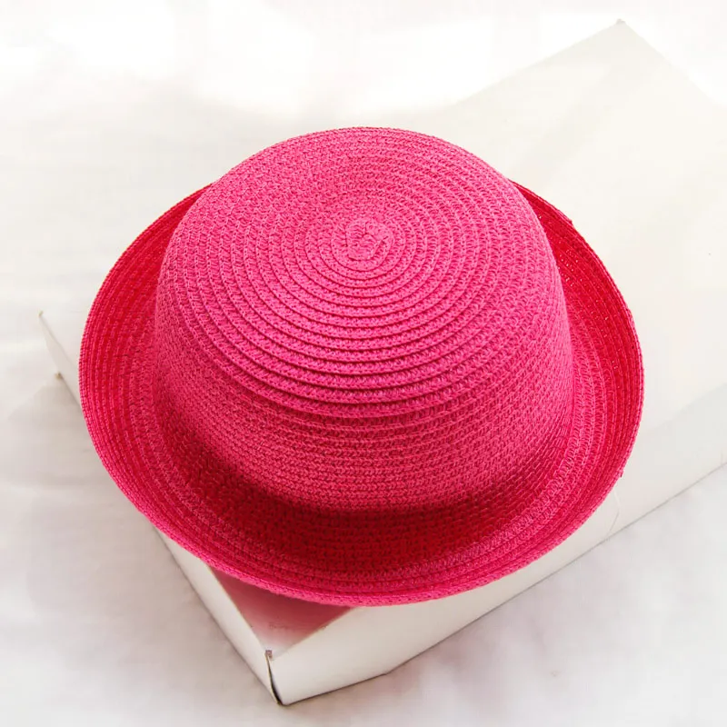 MATTYDOLIE торговля соломенной шляпой для девочек и мальчиков, летняя шляпа, Пляжная детская Панама, однотонные мужские и женские общие шляпы от солнца - Цвет: Plum red