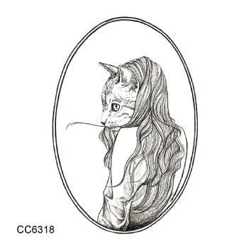 

Rocooart CC6318 Vintage Old School Style Cat Face Girl in Mirror Temporary Tattoo Sticker Body Art Water Transfer Fake Taty
