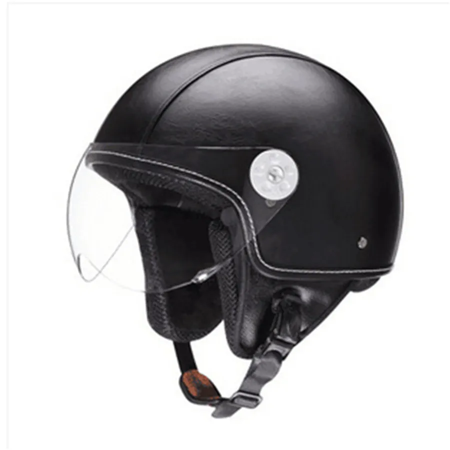 Мотоциклетный шлем в горошек унисекс с открытым лицом Cascos Jet helm винтажный кожаный электрический скутер cascque Ретро M L XL XXL Красный Черный - Цвет: VOSS Brands