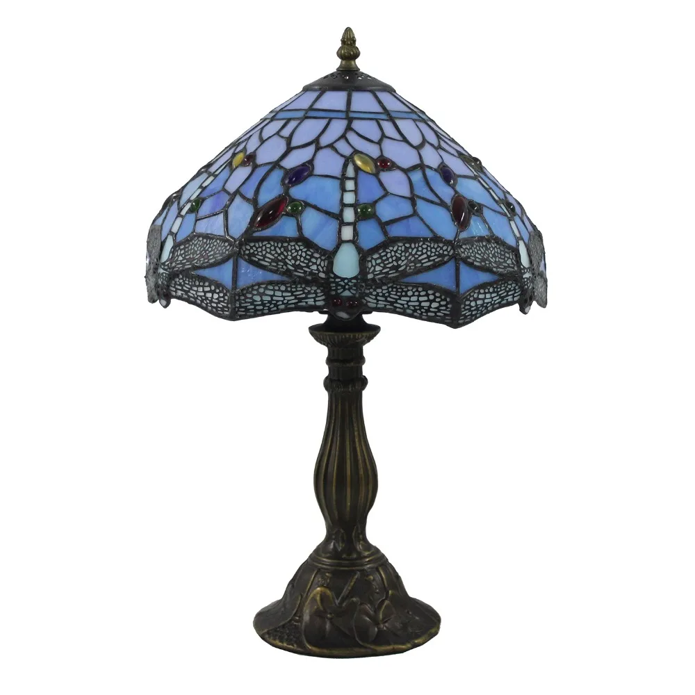 Синяя Стрекоза витражные настольные лампы, Настольный светильник, светодиодный светильник-12 дюймов(30 м) DIA