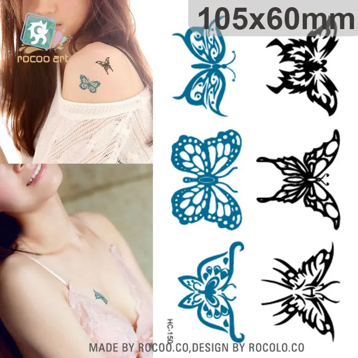 Rocooart HC1150 Для женщин Для мужчин красоты небольшие Временные татуировки Бумага Cut Буле черная бабочка Водонепроницаемый тела руку