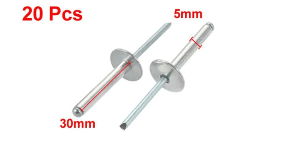20 шт. заклепки 5 мм x 30 мм алюминиевые открытые Фланцы Больших диаметров глухие заклепки крепежи для дома улучшение для автомобилей кораблей авиационного оборудования