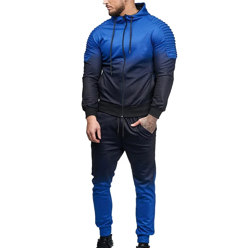 Vertvie, осенний мужской спортивный костюм, градиентный цвет, с капюшоном, набор для бега, для фитнеса, свободная спортивная одежда, для спортзала, на молнии, для упражнений, толстовка+ штаны, набор