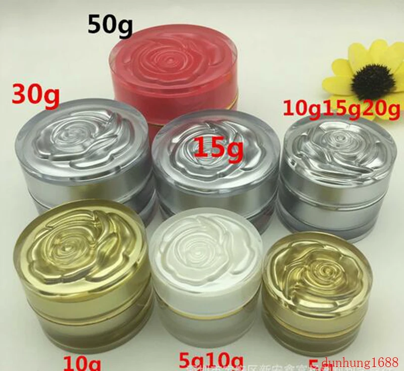

5g 10g Empty Makeup Cosmetic Face Cream Jar Pot Bottle Acrylic Container with Rose Pattern Cap Portable Box 2387#