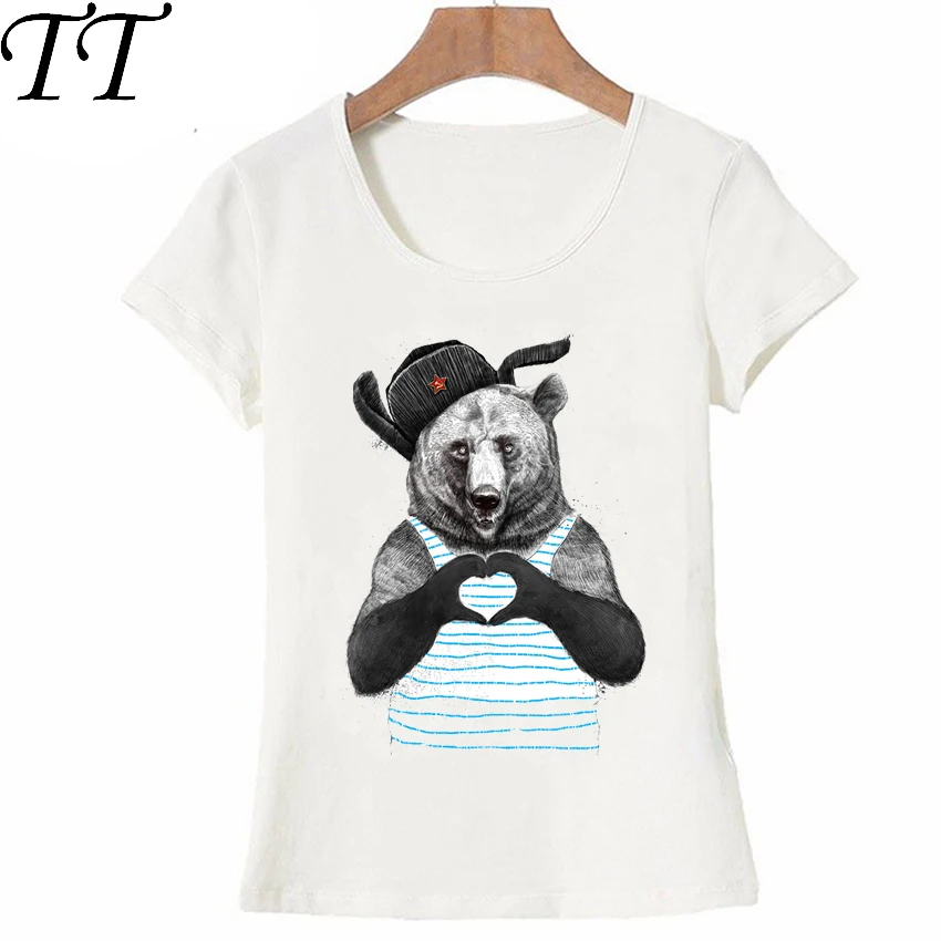 

Cool Russia with love bear print T-Shirt Novelty fashion women t-shirt casual Tops funny bear design female hipster party Tees