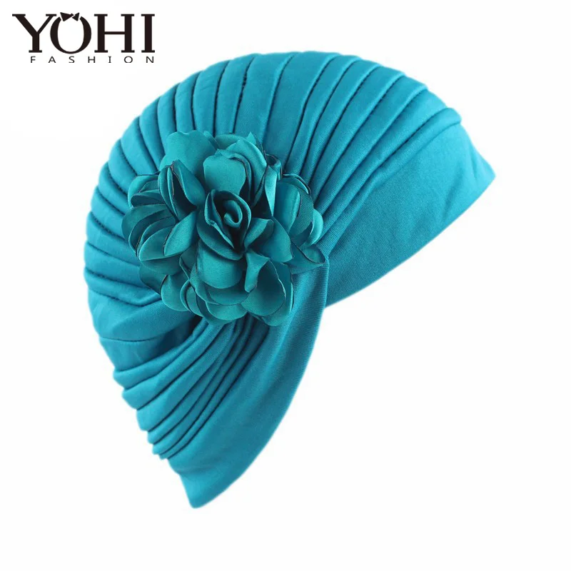 New fashion Luxury Women Pleated Head Wrap Bonnet Turban sleeping Cap With Spring Flower Turban of Ladies