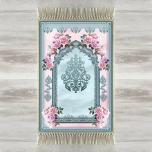 Еще Синий розовые розы Этническая 3d принт турецкий исламский мусульманский молитвенные коврики кисточками Нескользящие современный молитвенный коврик Рамадан ИД подарки