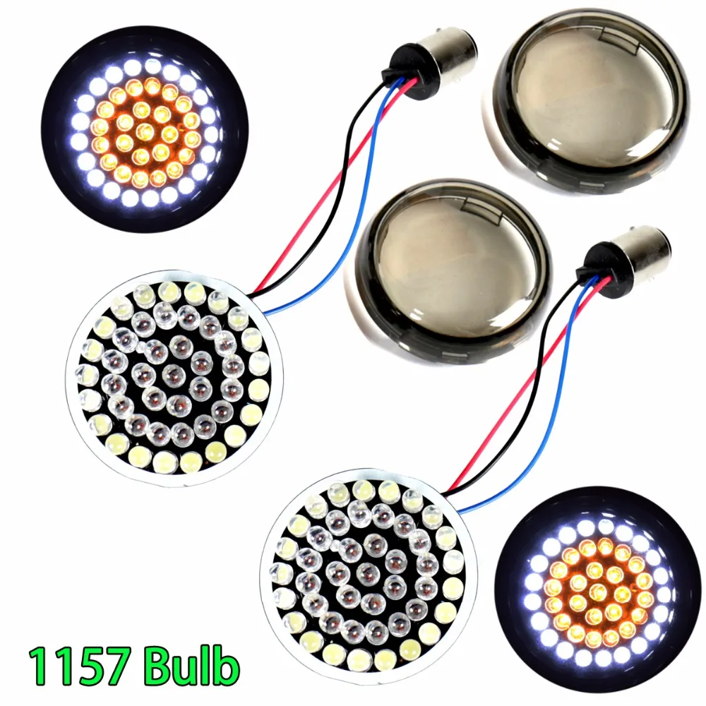 2inch 1157 Bullet White/Amber LED Turn Signal Inserts W/Smoked Lens For Harley Touring Dyna Sportster Softail