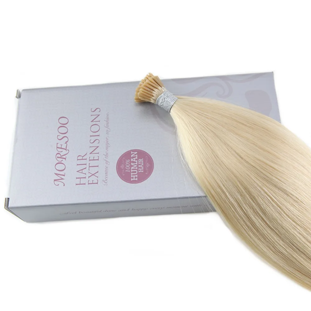 Moresoo Pre Bonded I Tip Human Hair Extensions Bleach Blonde Color #613 Keratin Tipped 100% Real Remy Hair 1g/s 50strands/pack Moresoo Pre Bonded I Tip Human Hair Extensions Bleach Blonde Color #613 Keratin Tipped 100% Real Remy Hair 1g/s 50strands/pack