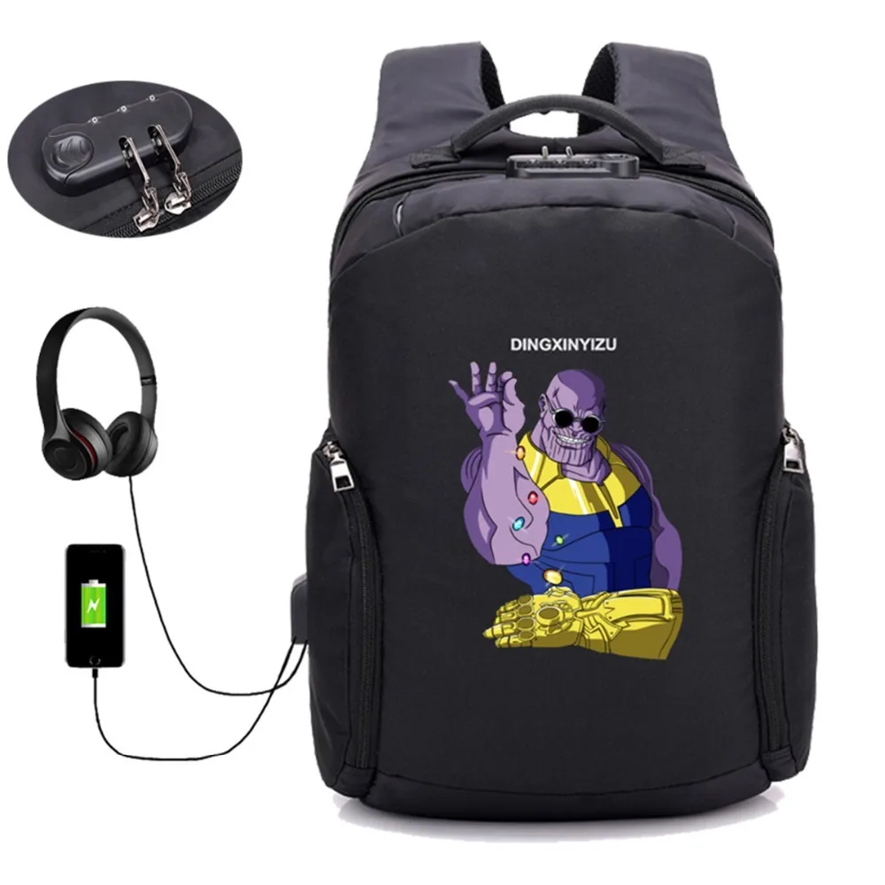 

Comics Infinity War Thanos Backpack Anti-theft USB Charging Men men Backpack student bookBag Teenager Travel package