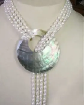 

6-7MM White Akoya Cultured Pearl Necklace Shell Pendant 50'' Hand Knotted>>>girls choker necklace pendant Free shipping