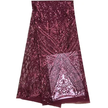 

New style French net lace African tulle mesh lace fabric fuchsia color high quality nigerian sequin embroidery lace fabrc H895-1