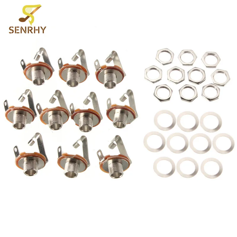 

SENRHY 10 Pcs 1/4 6.35mm Stereo Socket/Jack Female Connector Panel Mount Solder Made For Panels Plates Guitar And Other Inputs