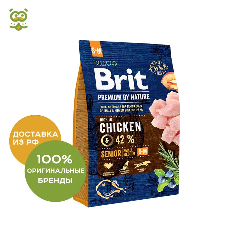 Корм Brit Premium by Nature Senior S+M для собак мелких и средних пород старше 7 лет, Курица, 3 кг