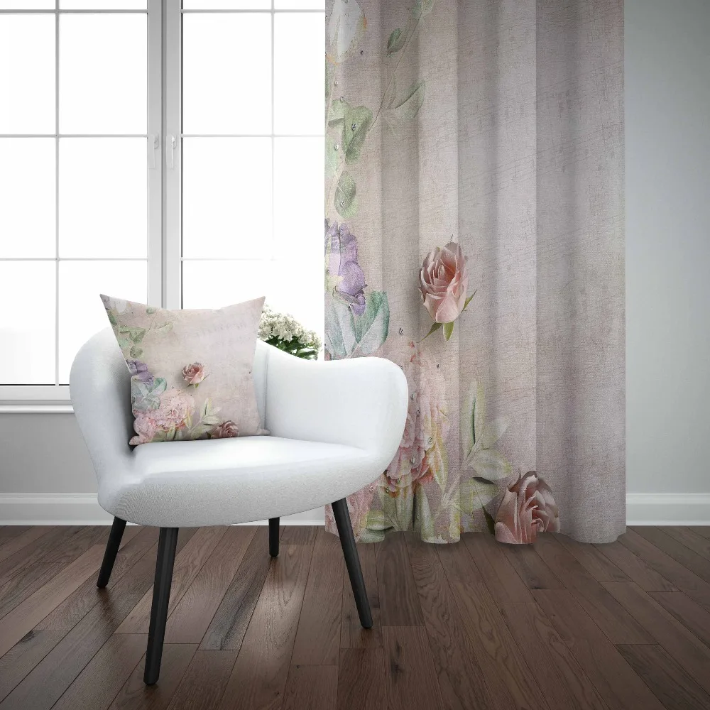 Us 38 99 Else Brown Vintage Purple Flower Red Roses Green Leaf 3d Print Living Room Bedroom Window Panel Curtain Combine Gift Pillow Case In