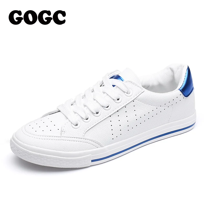 Prix GOGC Doux Blanc Sneakers Femmes Respirant Mocassins Femmes Évider Chaussures Lace up Femmes Chaussures D été Slipony Propre Sneakers