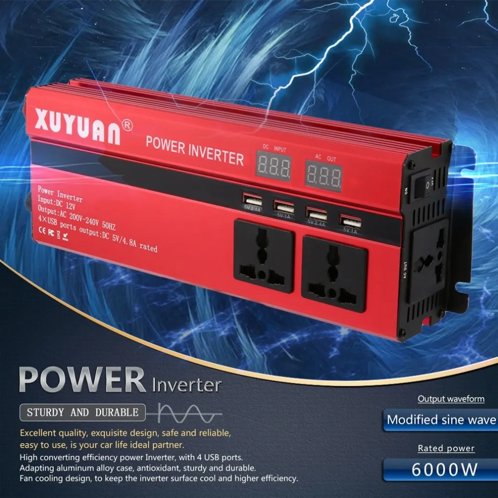  Professional 6000W Power Inverter DC 12V to AC 220V LED Display Car Sine Wave Converter for Househo - 32900063364