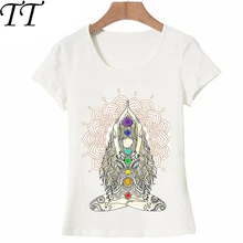 Yo ga mujer mandala Buda chakra energía lotus power centers camiseta Zen verano mujeres de manga corta Mujer Tops linda chica camisetas