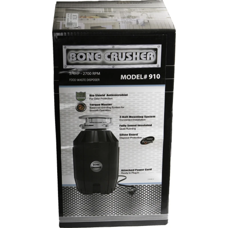 Измельчитель пищевых отходов Bone Crusher 910 (Мощность 520 Вт, количество оборотов 2000 об/мин, система защиты от перегрузки и заклинивания, подходит для переработки крупных костей, шумоизоляция)