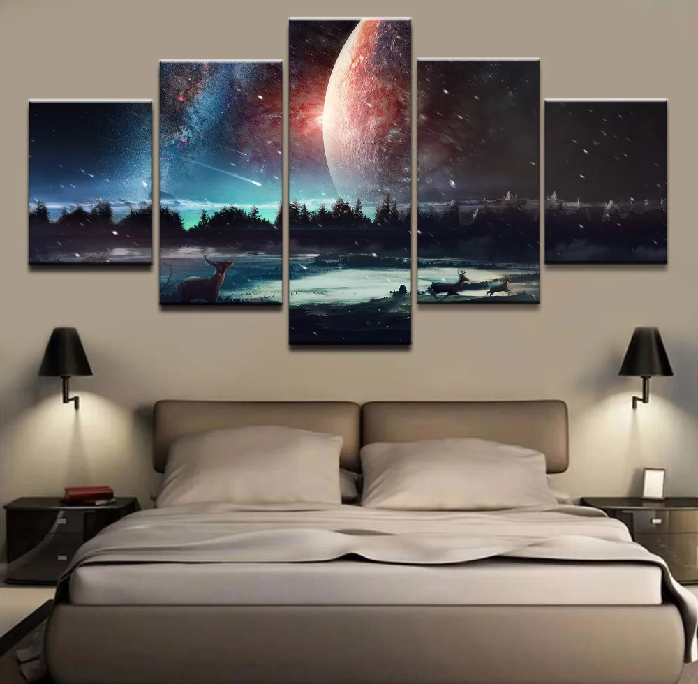 

HD Printed One Set Poster Wall Art 5 PiecesThe Landscape Of The Fawn And The Sky Chart Modern Modular Pictures Home Decorative