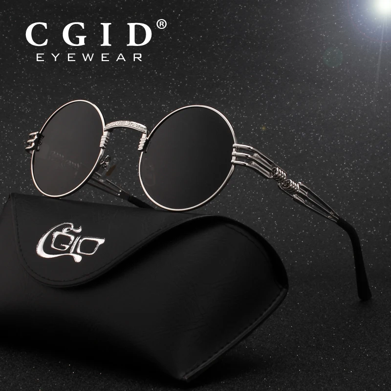 

CGID Polarized Gothic Steampunk Style Inspired Round Metal Circle Retro Steam Punk Sunglasses for Men & Women E73