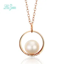 l&zuan Necklace For Women Freshwater Pearl Natural Round Pendant 18K Rose Gold 0.018CT Diamond Fine Jewelry Accessories