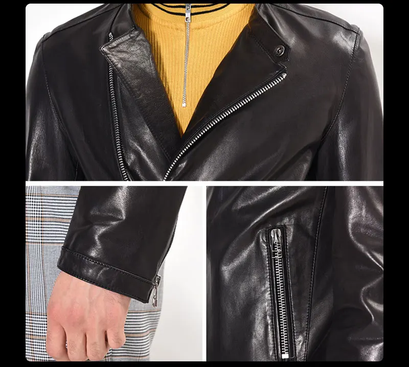 Корейский стиль Мужчины черные, винно-красные натуральная кожа овчины кожа тонкая Мотоцикл Байкер пальто Куртки jaqueta de couro LT2557