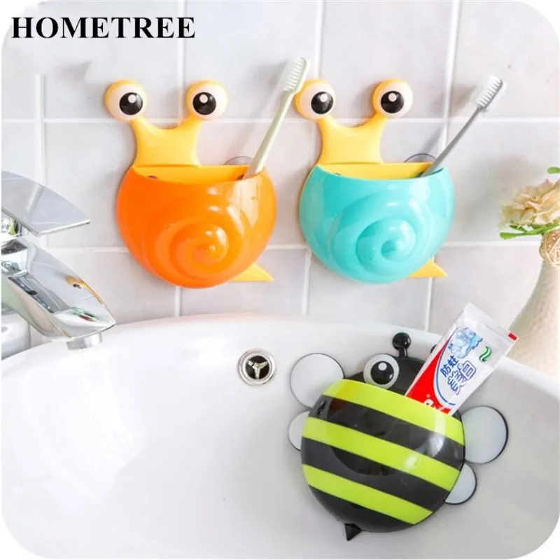 

HOMETREE Fashion Cute Cartoon Bees Snail Modeling Strong Suction Cups Toothbrush Holder Three Sucker Toothbrush Rack Home H126