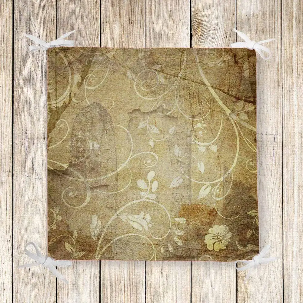 cheap Else Gray Brown Ottoman Floral Retro 3d Print Chair Pad Seat Cushion Soft Memory Foam Full Lenght Ties Non Slip Washable Zipper